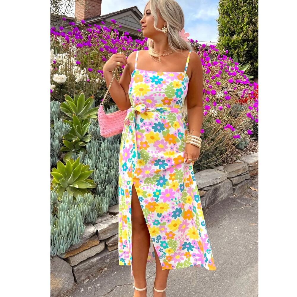 Show Me Your MuMu Yellow Pink Floral Midi Dress